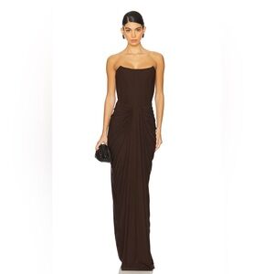 Strapless Ruched Maxi Dress in Dark Brown